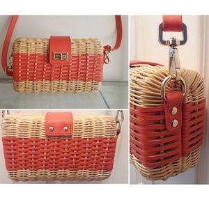 Talbots Rattan and Orange Leather Shoulder Purse